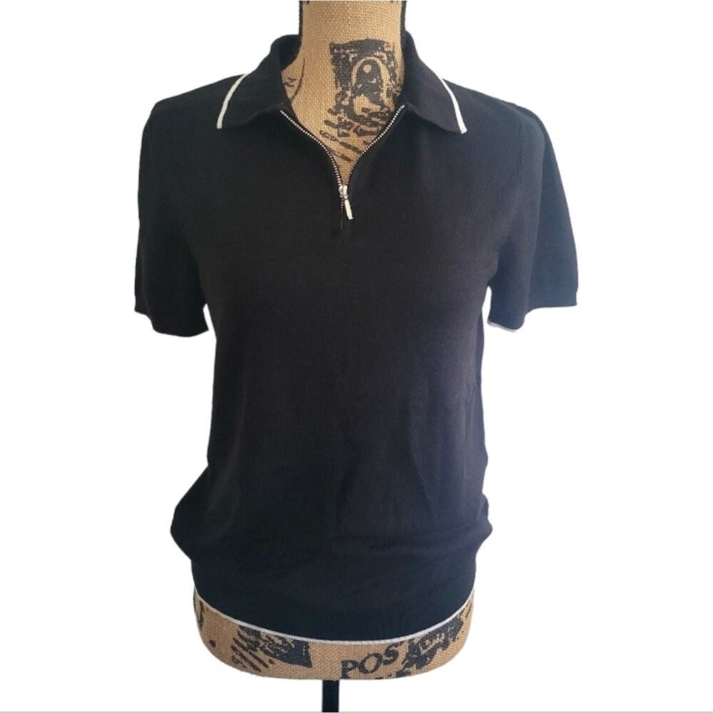 XS Topman black sweater knit top, quarter zip collar neck line short sleeves